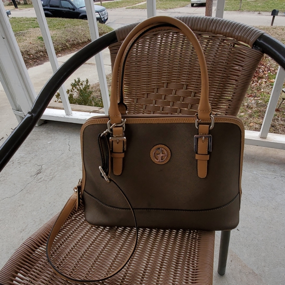 giani bernini brown/tan metalic dome satchel